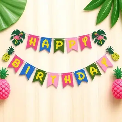 

2Sets Hawaiian Birthday Banners Birthday Party Decoration Hanging Banner Pendant Tropical Party Supplies Reusable Durable