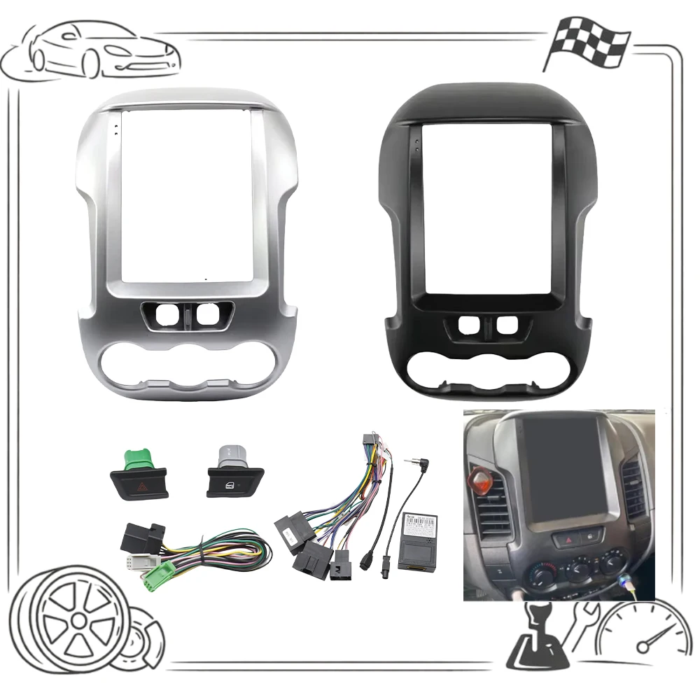 9.7 Inch 2 Din For Tesla Style Car Radio Fascia Frame For FORD RANGER 2012-2015 Multimedia Video Navigation DVD Player Trim