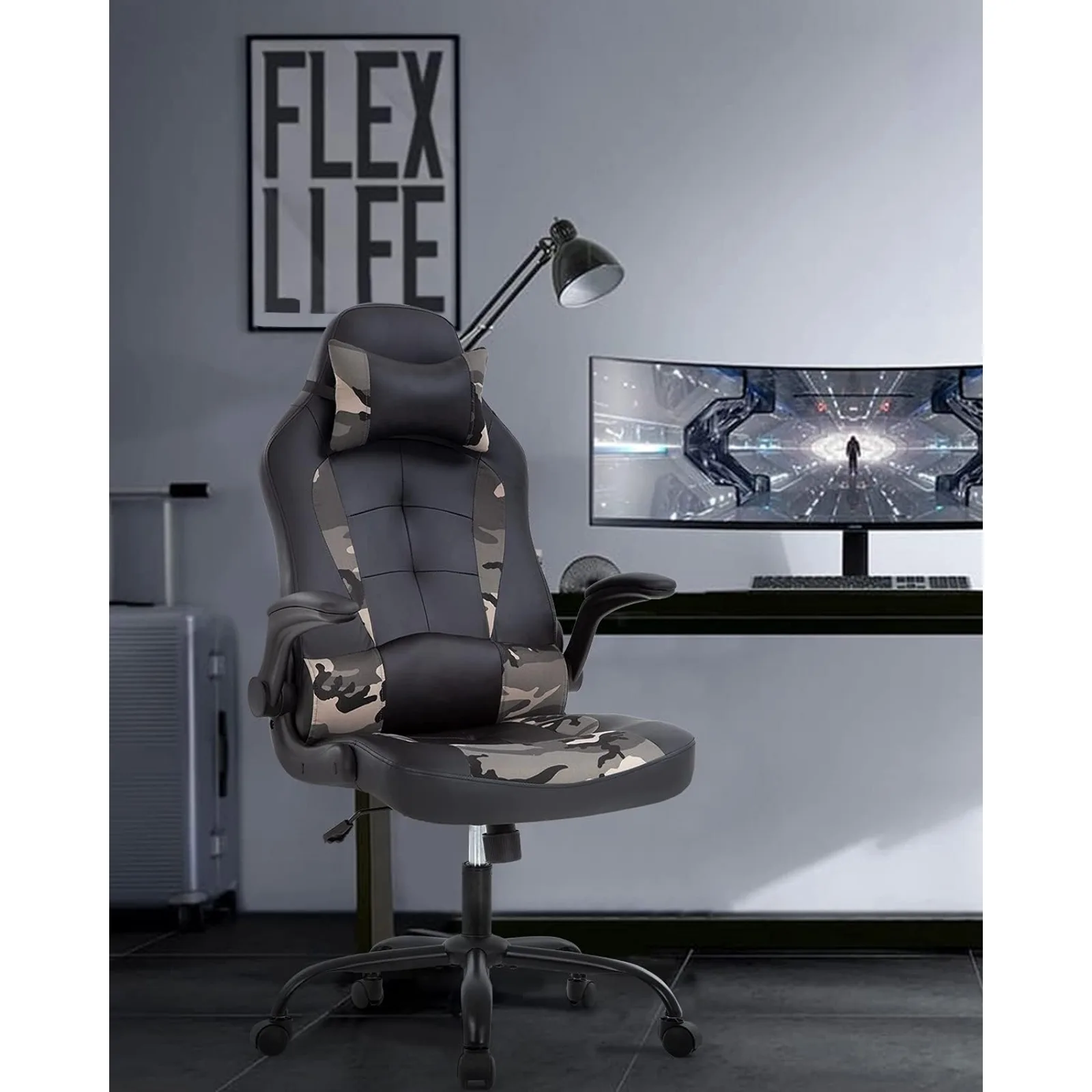 US PC Gaming Chair Ergonomic Office Chair Computer Desk Chair with Armrests Headrest and Lumbar Support High Back PU Leather