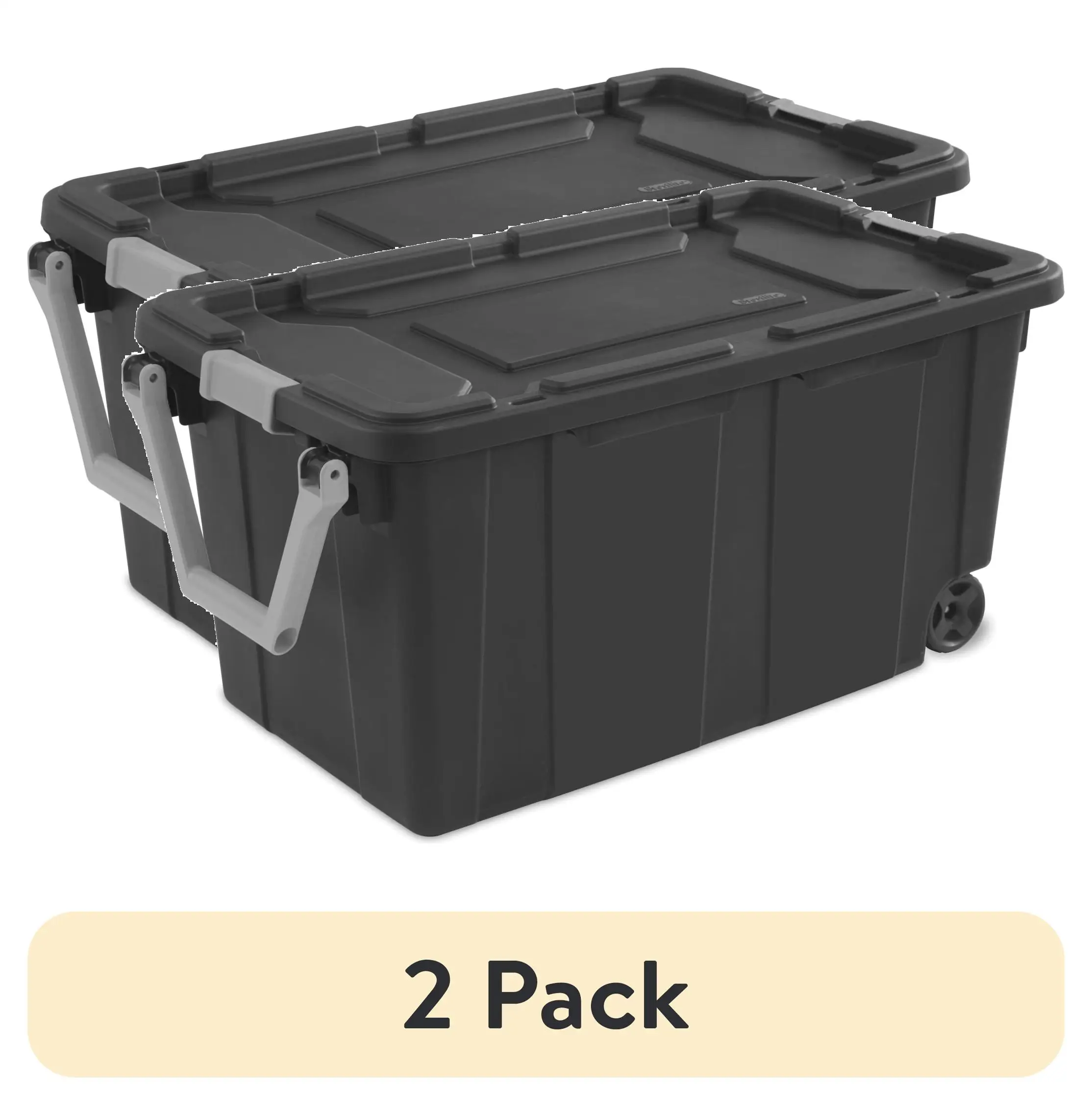

(2 pack) 40 Gallon Extra-Large Wheeled Industrial Storage Bin, Rugged Plastic Storage Container with