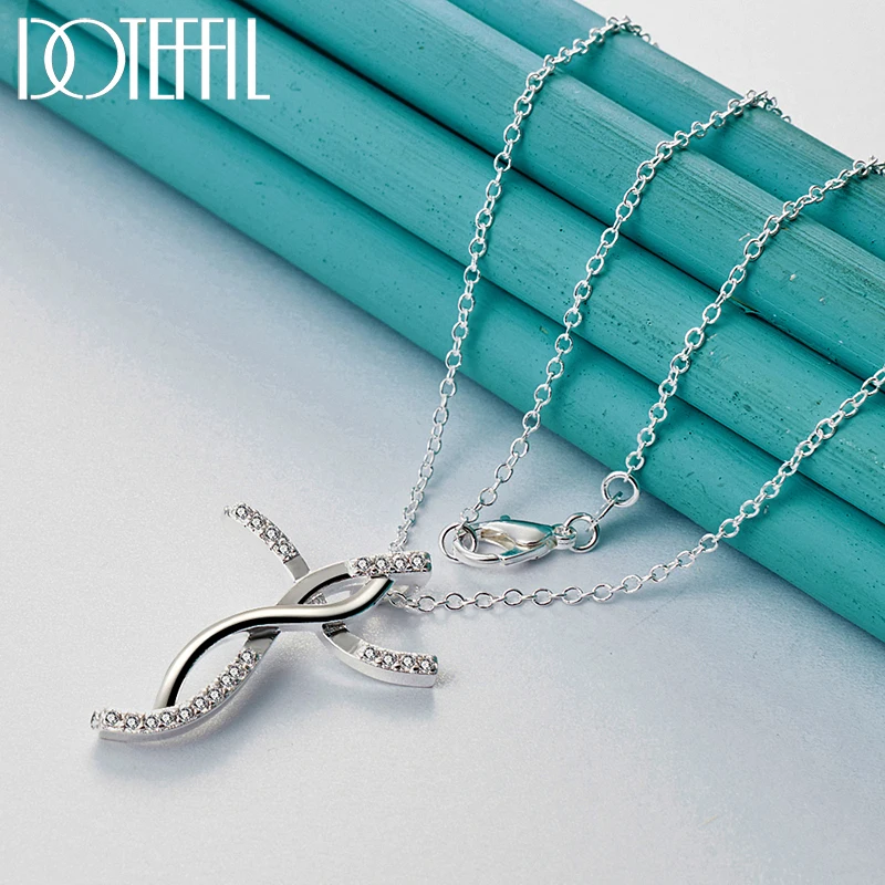 

DOTEFFIL 925 Sterling Silver Cross AAA Zircon Pendant Necklace For Women Fashion Wedding Party Charm Jewelry