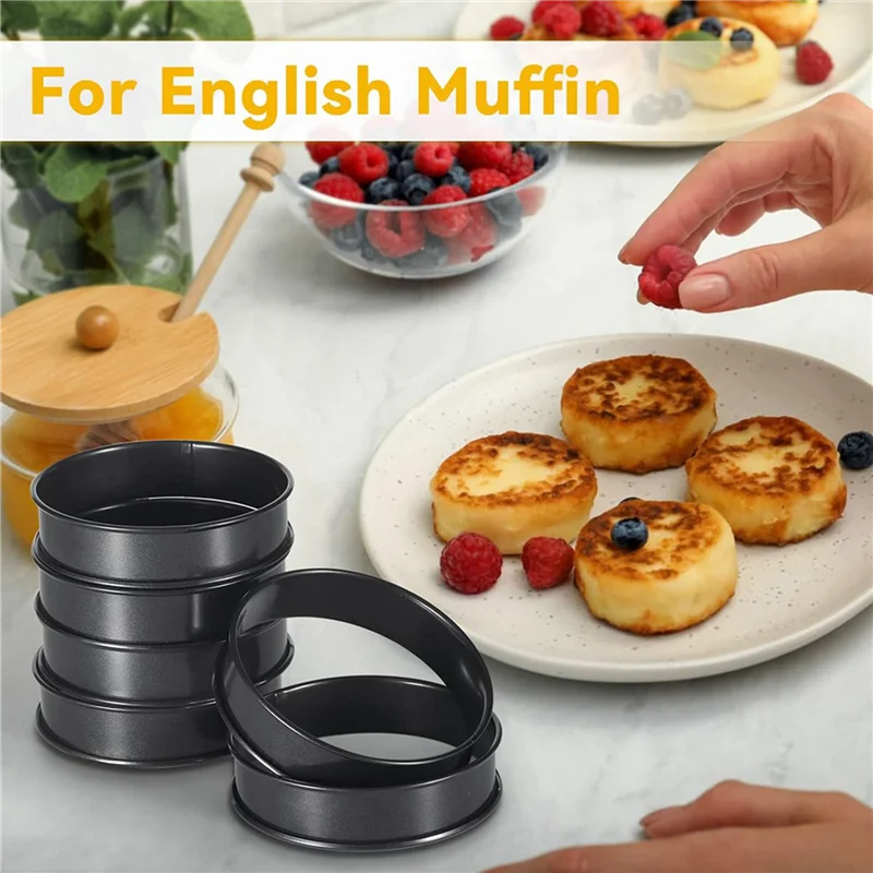 

ABFY-12Pcs Crumpet Rings, 4 Inch Double Rolled Stainless Steel Round Cake Tart Cookie Egg Burger Rings Mold
