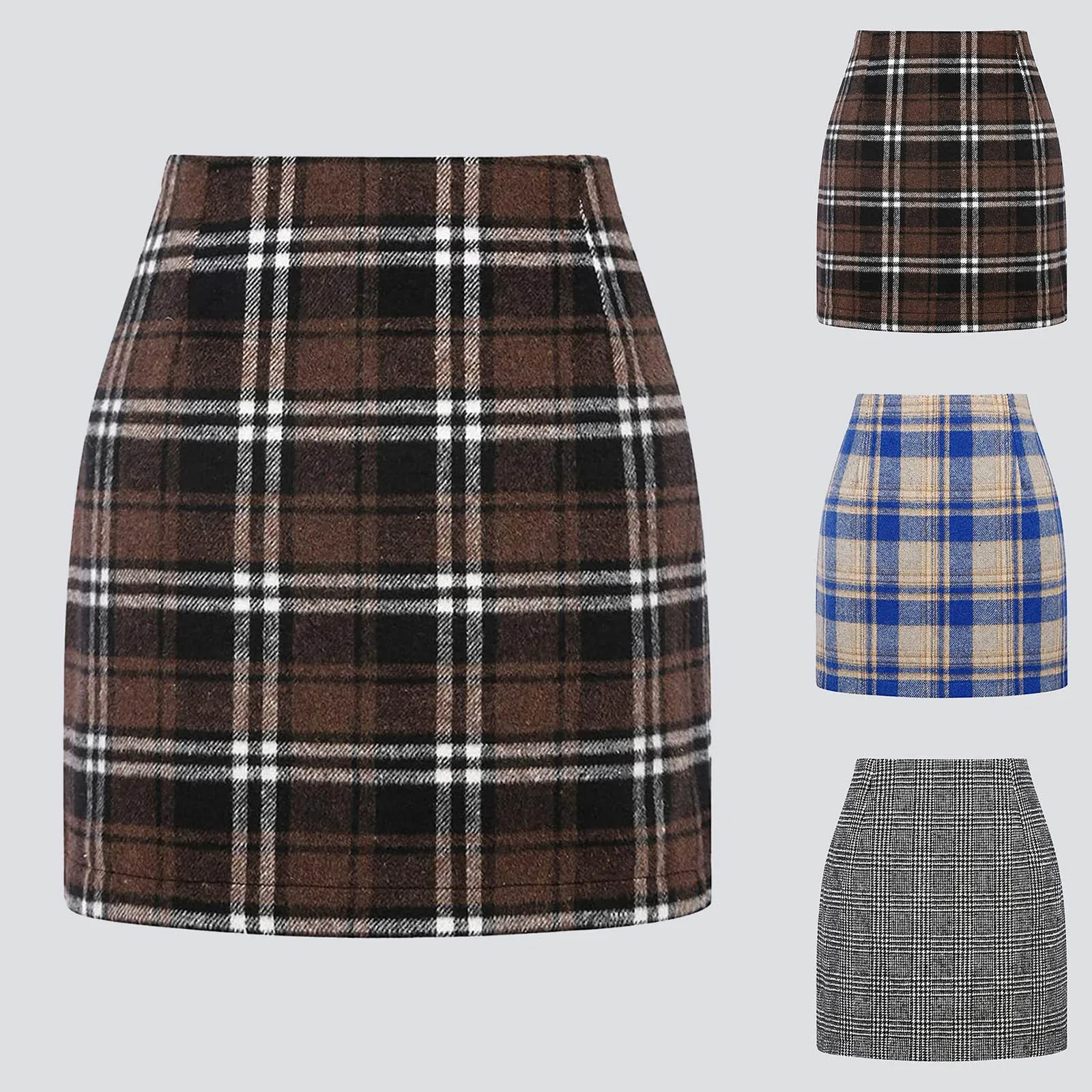 Women Midi Plaid Skirts Fall Winter Knee Length Pencil Wool Skirt Elegant Lettuce Trim Solid High Waisted Pencil Midi Skirt