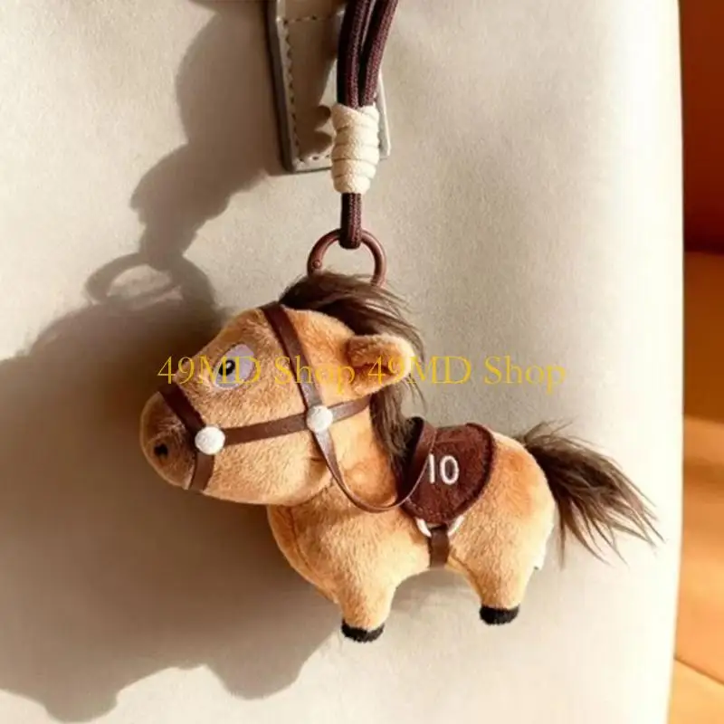 49MD Cartoon Bag Charm Stuffed Animal Keychain Plush Horse Keychain Women Animal Keychain for Backpack,Handbags Purse