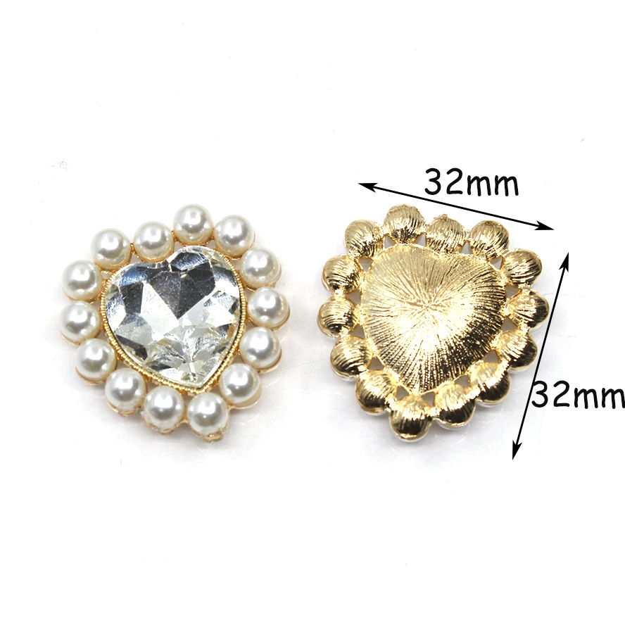 5Pcs/Batch 32mm Heart Shaped Pearl Alloy Decorative Buttons Buttons DIY Gold Plated Ornament Clothing Skirt Ornament Accessories