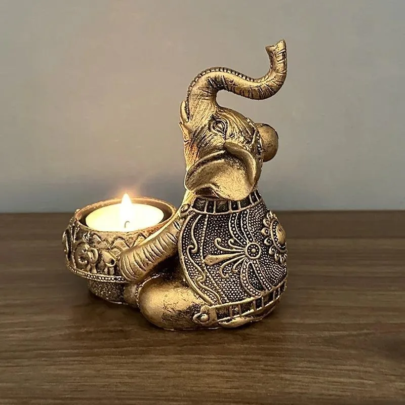 Animal Candle Holders Elephant Trunks Up Sculpture Tealight Candle Holder Decorative Small Candle Stick Holders Good Lucky Gifts