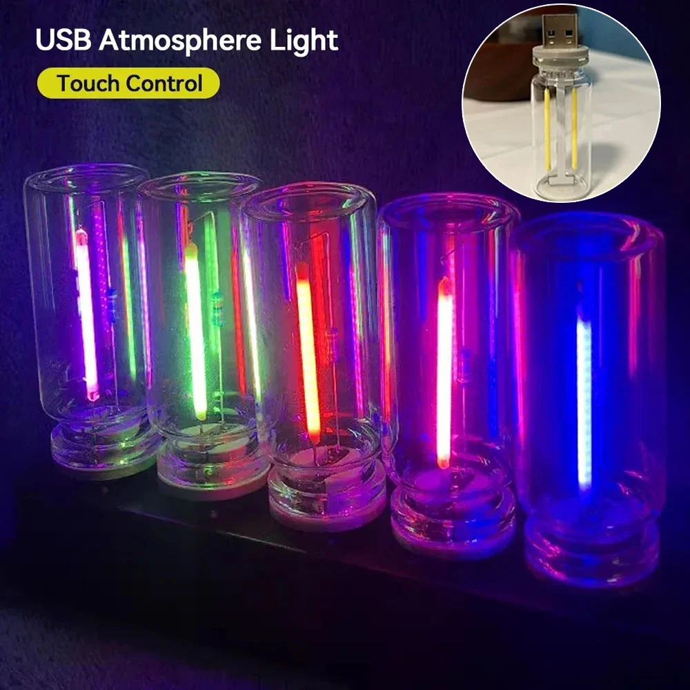 

Touch Control Glass Bottle Lamp USB Powered LED Mood Lighting 8 Color Changing Atmosphere Light for Car Home Car Decoration