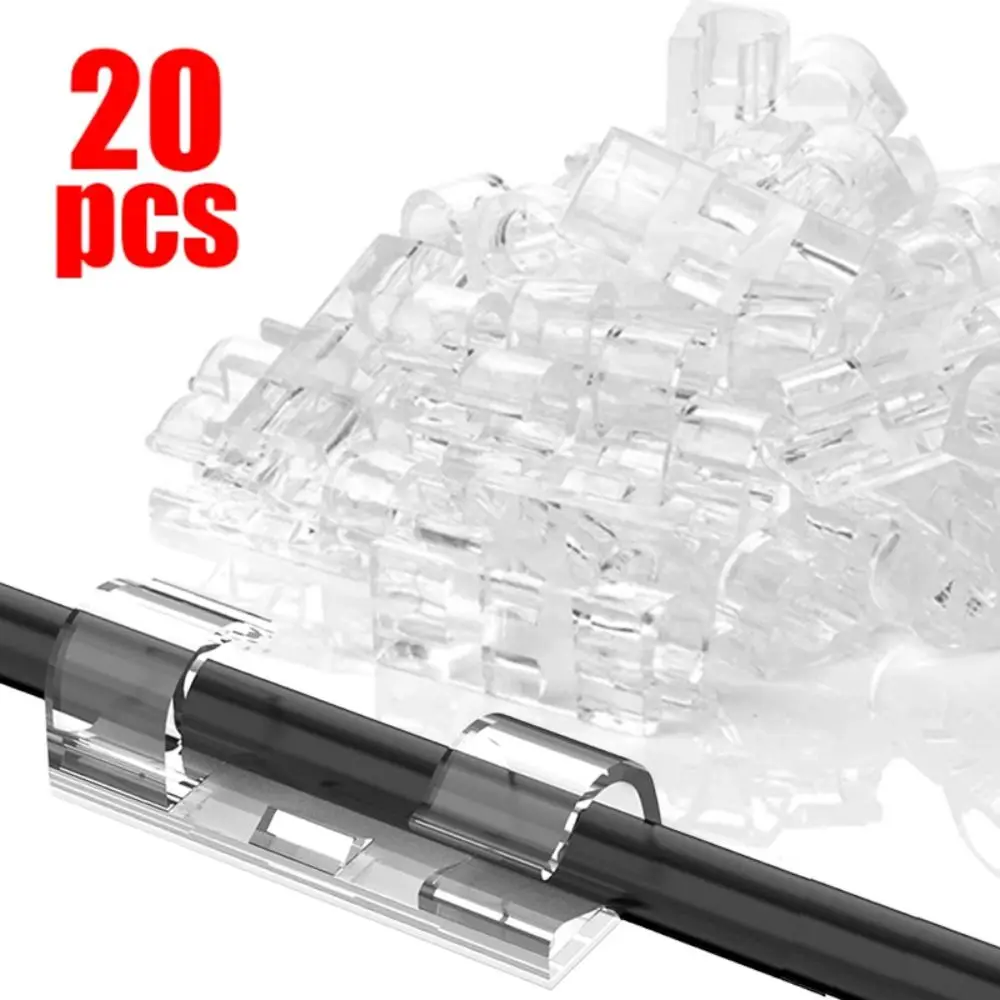 20Pcs Portable Self Adhesive Charge Cable Clips Open C-Shaped Simple Wire Holders Clear Plastic Cable Organizer Under Desk