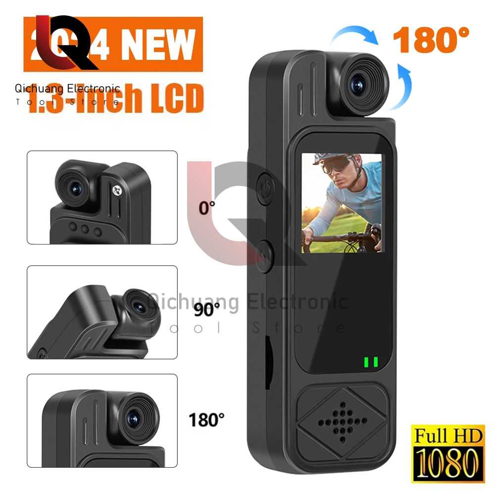 Mini Body Camera 1080P HD Sports CameraRotatable Night Vision Digital Video Recorder 1.3inch Bodycam Police Camera