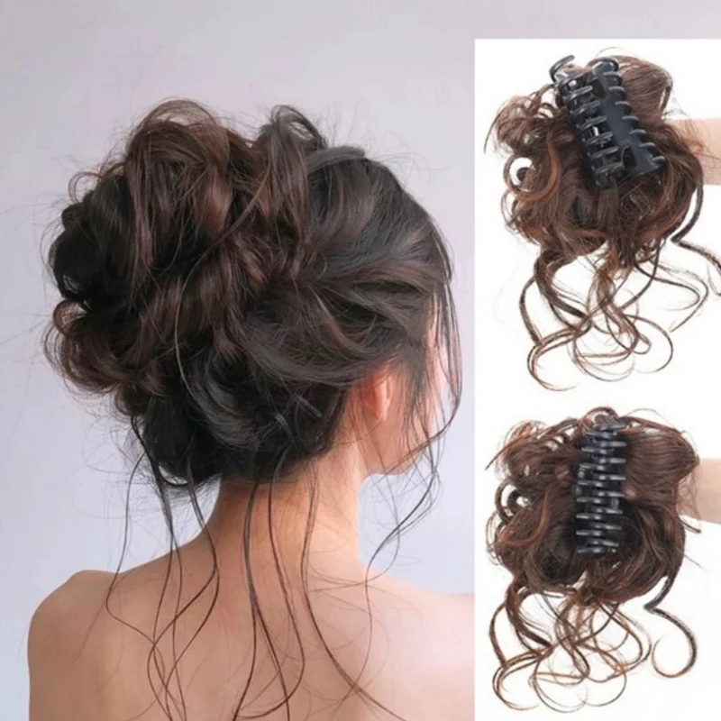 1pc Elastic Scrunchy False Hair Pieces For Women Hairpins Synthetic Hair Bun Chignon Messy Curly Gripping Clip Hairpin