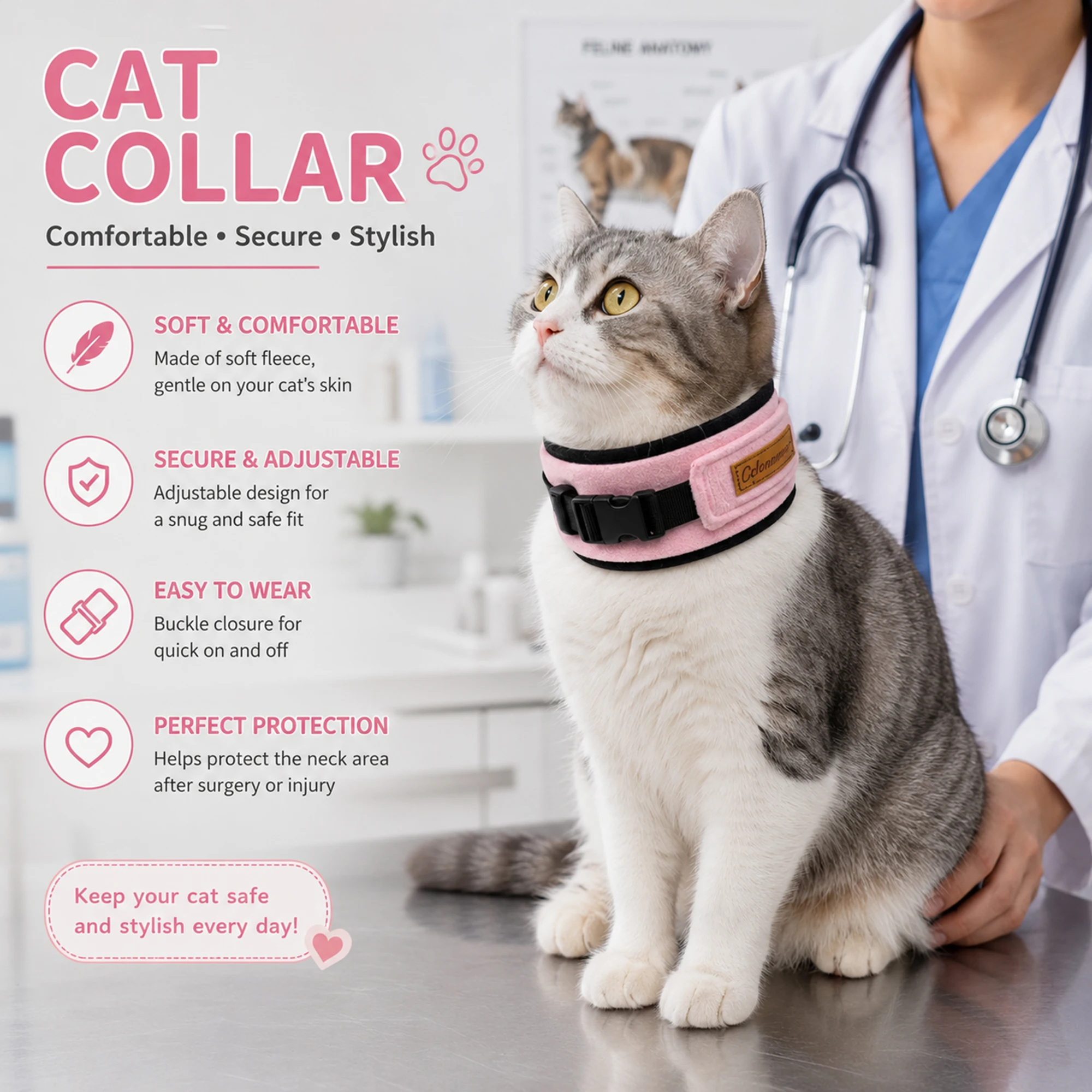Cat Collar Stable Support Post Operative Care Neck Protection Snug Fit Skin Friendly Breathable Adjustable Easy To Wear Pet Neck