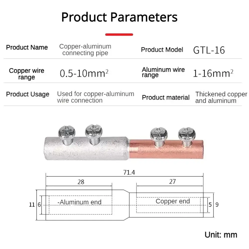 1Pcs Docking Terminal Copper-aluminum Transition Tube Splice Sleeve GTL-16 GTL-25 GTL-35 Transition Joint