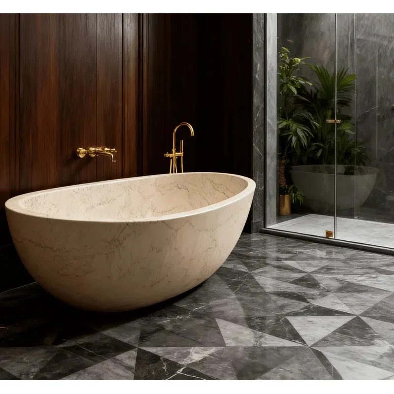 

Natural Marble Freestanding Soaking Massage Bathtub Suitable Villas or Hotels