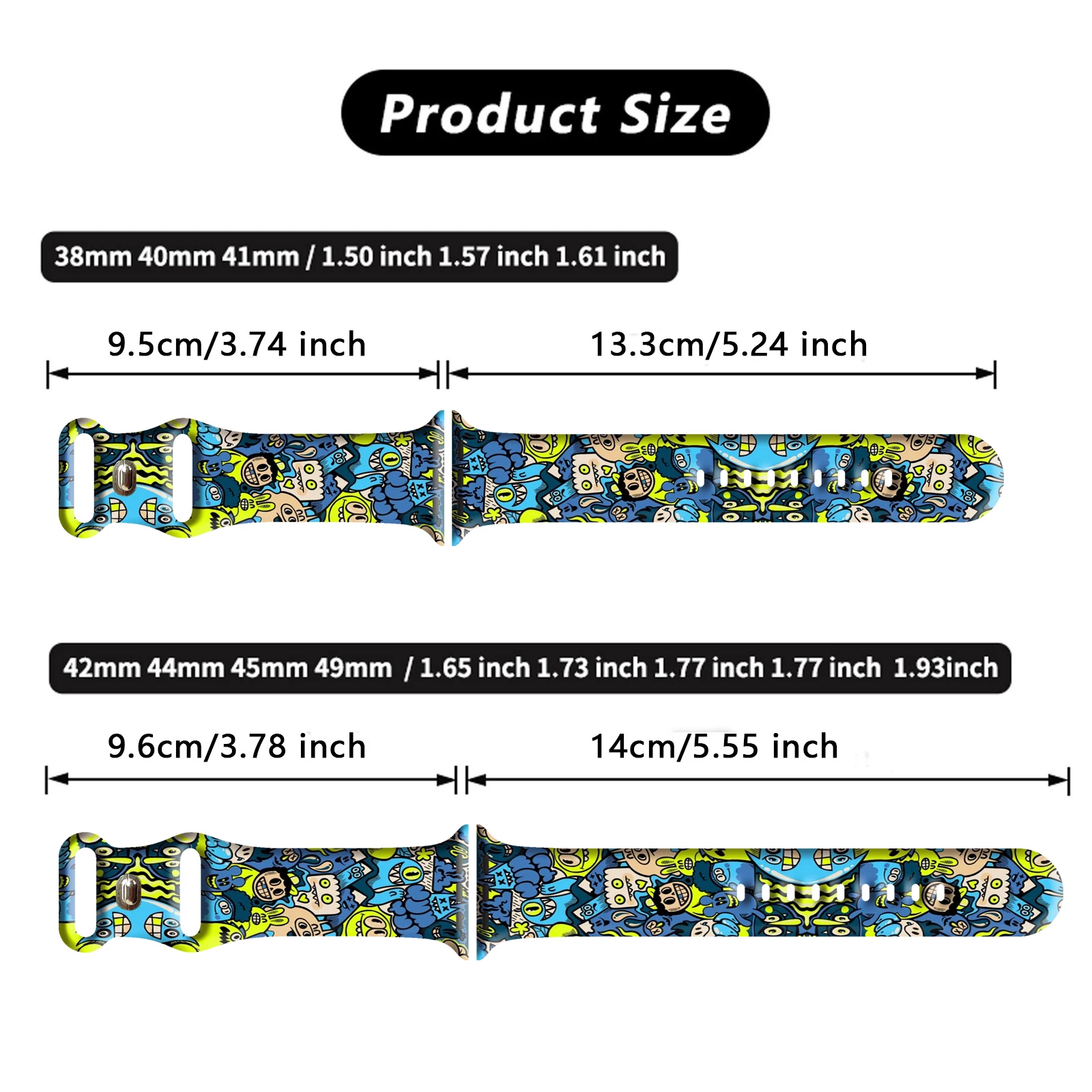 애플워치 10 9 8용 특이한 그래피티 프린트 스트랩 실리콘 밴드 교체 가능한 팔찌 iWatch 46mm 44mm 42mm 41mm 시계줄