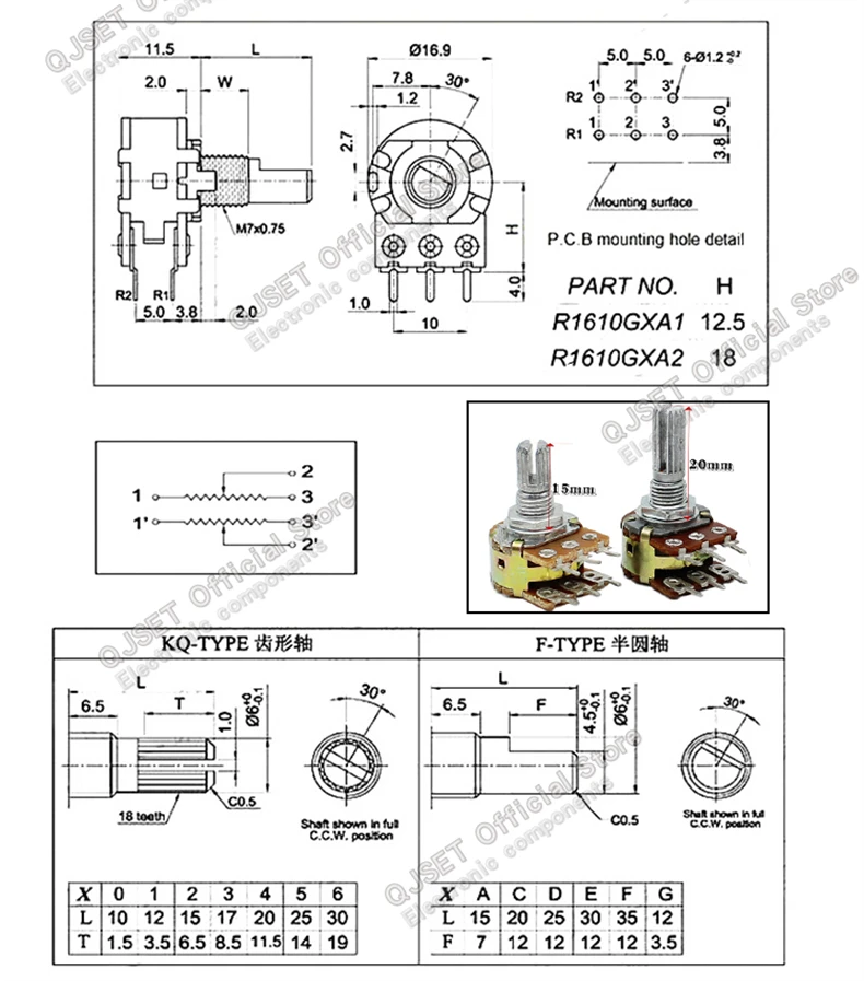 5 stücke WH148 3-pin/6-pin Audio Verstärker Dreh Potentiometer Einstellbaren Widerstand B1KΩ 2K 5K 10K 20K 50K 100K 250K 500K 1M Ohm AG – Detail 8