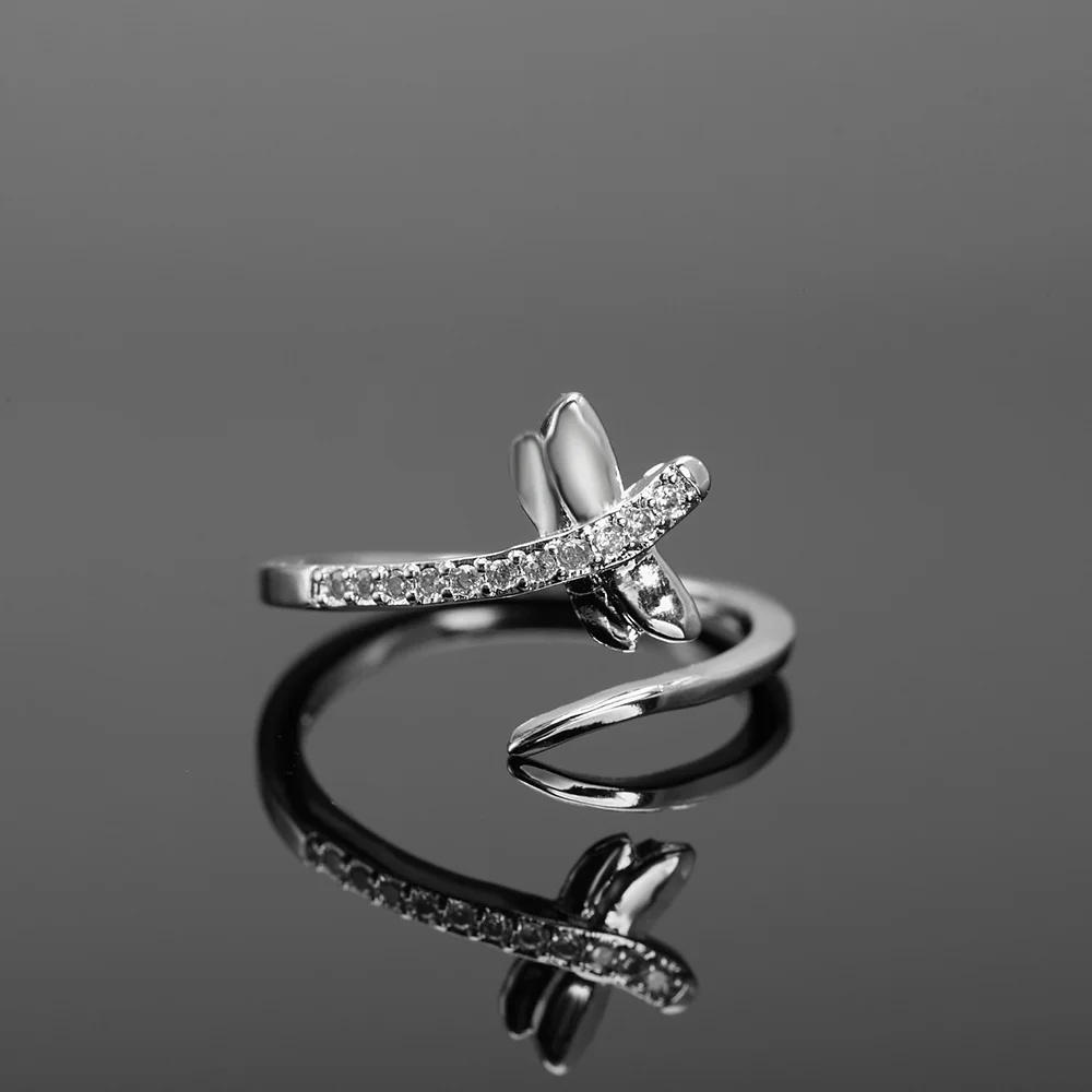 

Charm 925 Sterling Silver Crystal dragonfly Rings For Women Simple adjustable Fashion Wedding Engagement Party Gifts Jewelry