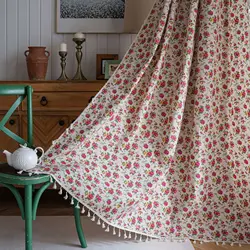 Floral Rose Curtains with Tassel High Quality Thick Cotton Linen 1 pc Nordic Semi Shading Living Room Bedroom Home Decoration