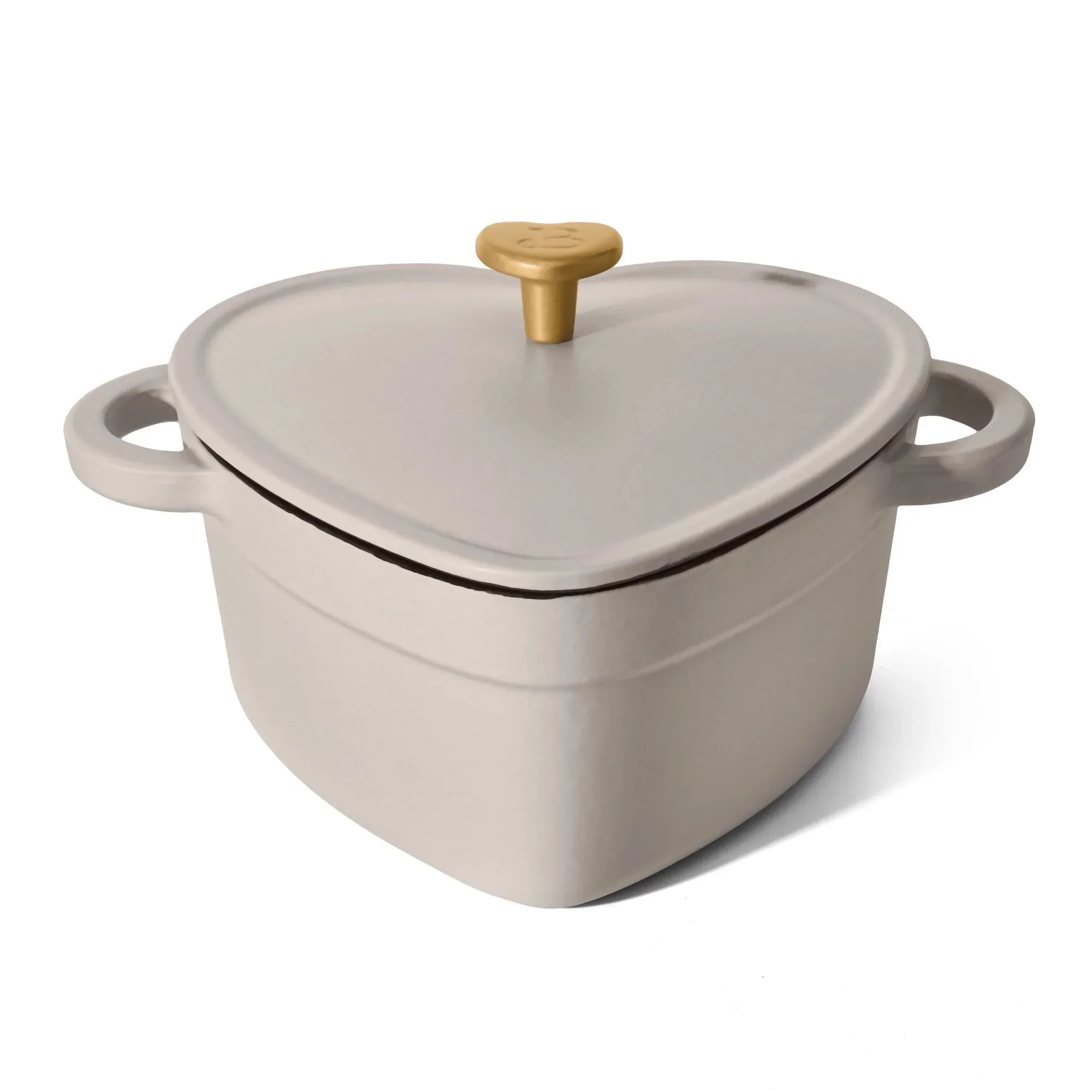 

2QT Heart Shaped Cast Iron Dutch Oven Porcini Taupe, Enameled Interior for Even Heating, Oven Safe for Baking and Cooking