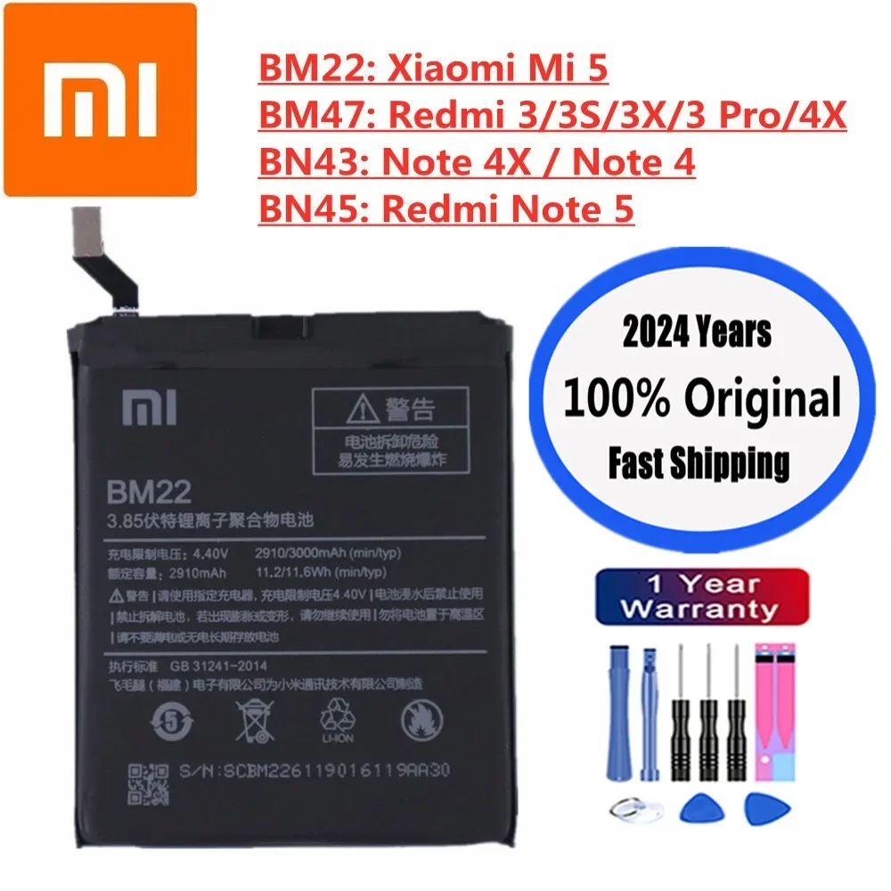 Оригинальный аккумулятор BM47 2024 года для Xiaomi Mi 5 Mi5 Redmi Note 5 4X 4 Note5 Note4x Redmi 3 3S 3X 3 Pro 3Pro 4X, батарея для телефона