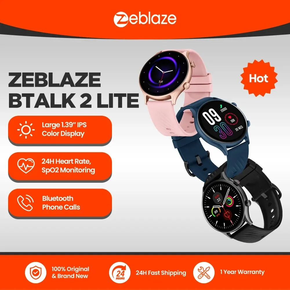 Смарт-часы Zeblaze Btalk 2 Lite с голосовым вызовом, большой дисплей 1,39 HD, монитор здоровья 24 часа, умные часы с режимами тренировки 100 +