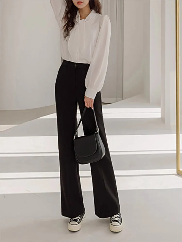 Wysoka talia Wiosna Jesień Długie spodnie damskie Szeroka nogawka Luźne plisowane spodnie damskie w koreańskim stylu Modis Casual Woman Blazer Suit Pant