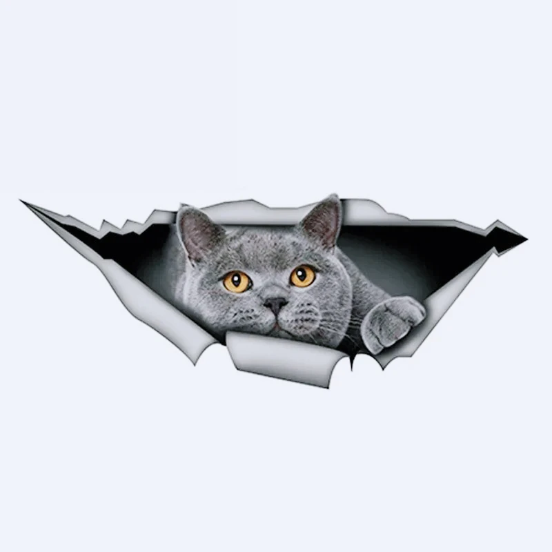 British Shorthair Funny Cat Car Sticker Gray Cat Racing Drifting Decal Waterproof 3D Car Styling Stickers Decoration13cm PVC KK