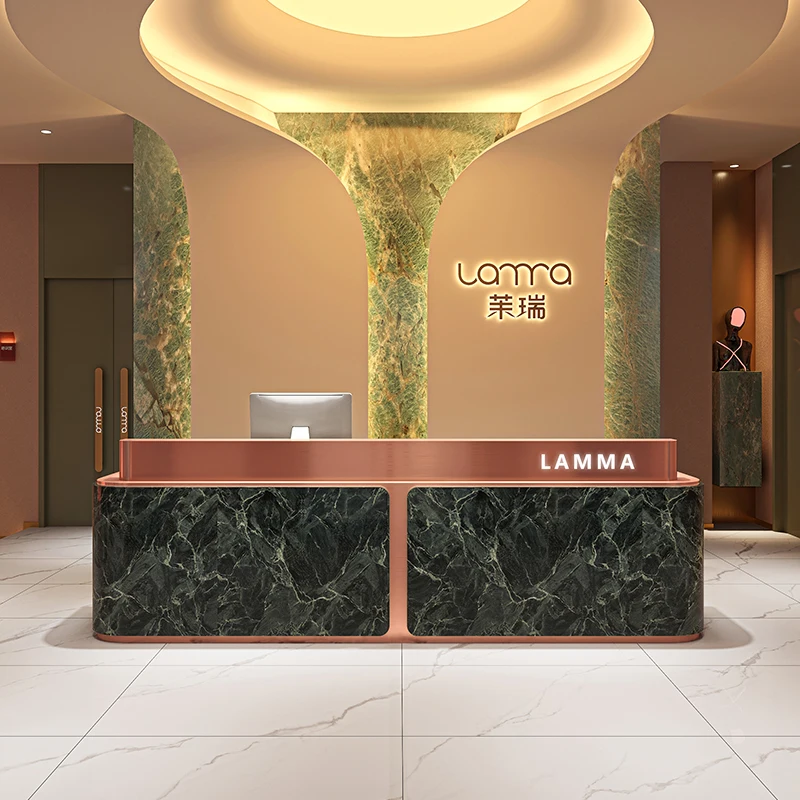 مكتب استقبال حديث وبسيط للفندق، صفحة الخروج، صالون تجميل، نادي اليوغا، مكتب استقبال من الرخام #4