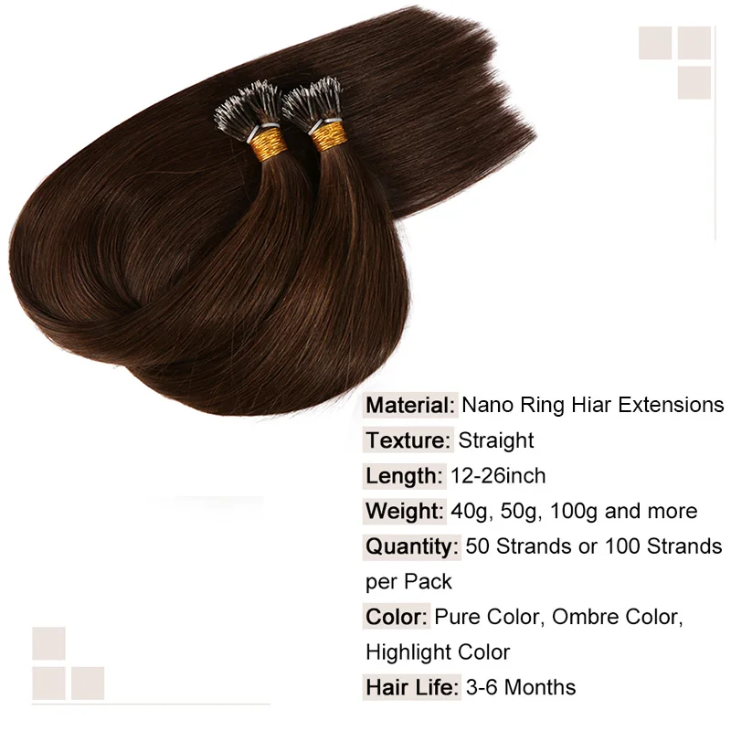 Straight Nano Ring Human Hair Extension Keratin Capsule Micro Ring Hair Extensions Custom Nanoring Natural Fushion Remy Hair