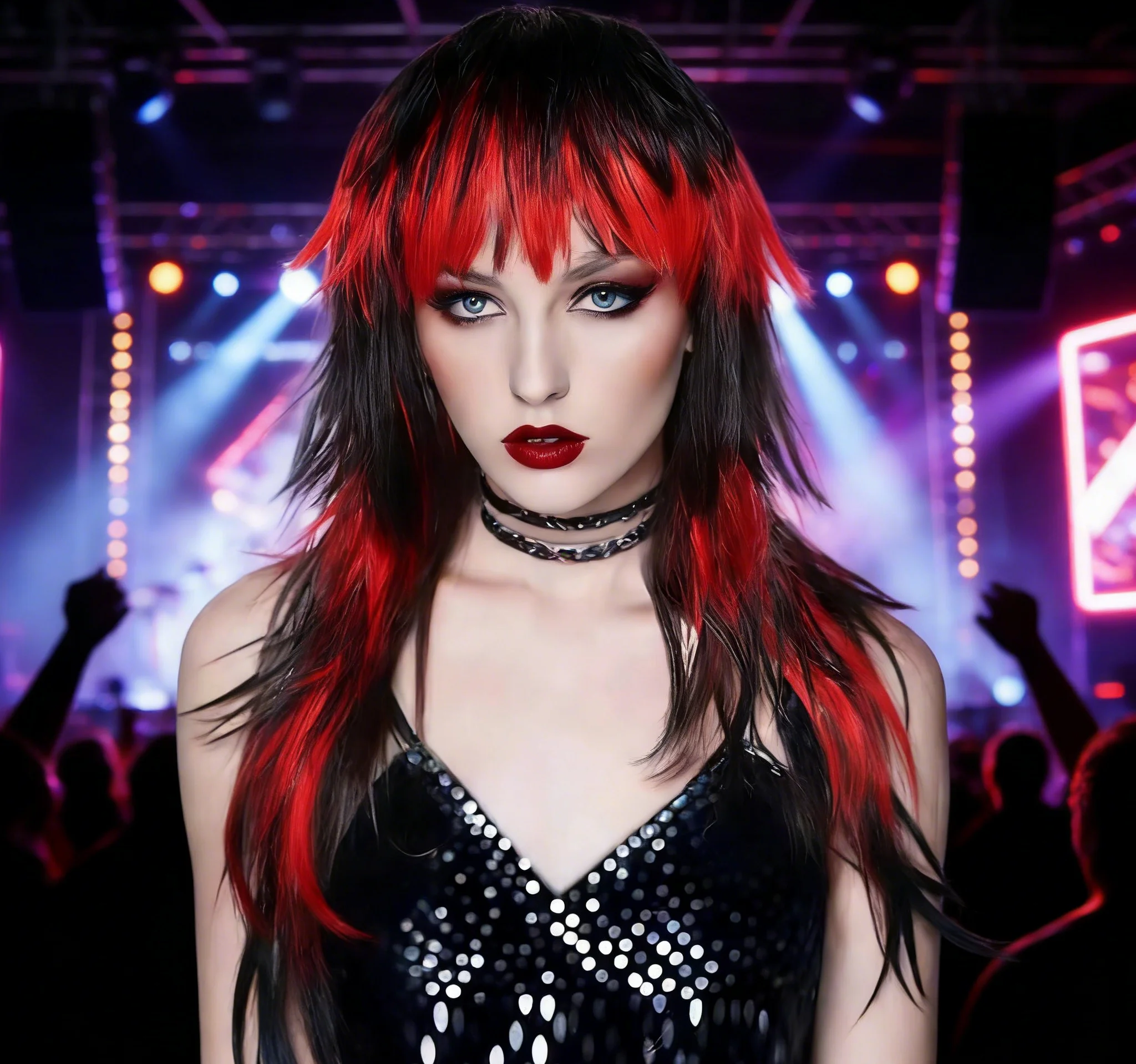 

Black and Red Two-Tone Long Straight Synthetic Wig with Bangs,Heat-Resistant Hairpiece for Cosplay,Halloween,and Punk Fashion