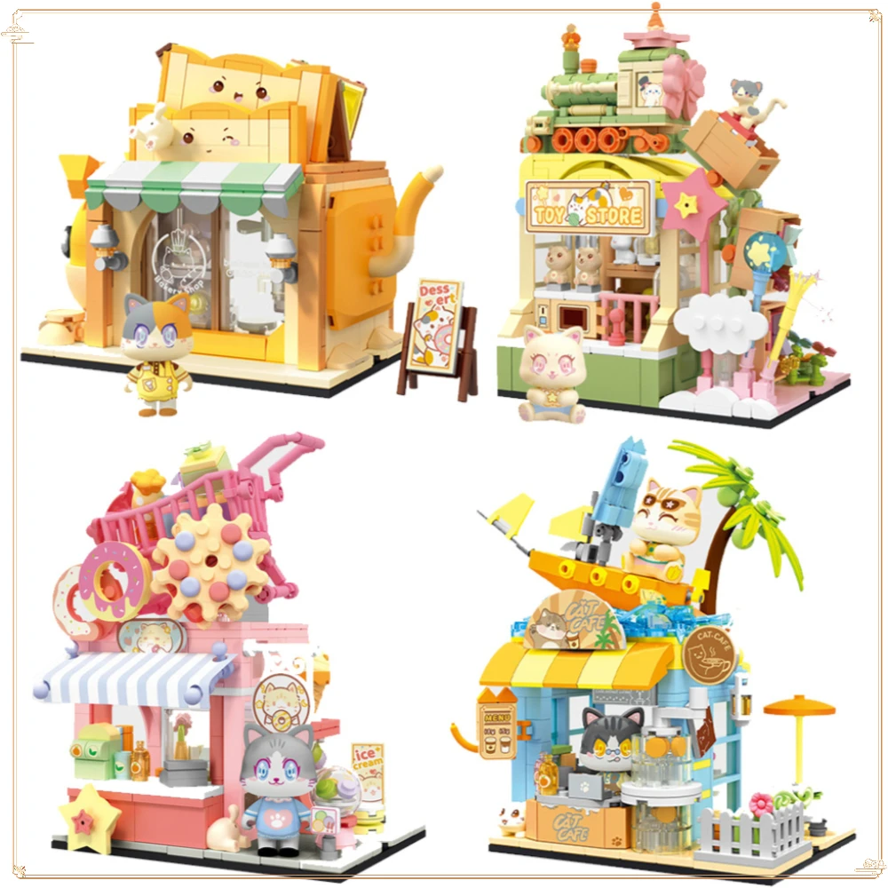 

Momo Commercial Street Series Coffee Shop Toyshop Snack Shop Bakery Puzzle Assembly Building Blocks Toy Decorative Ornament Gift