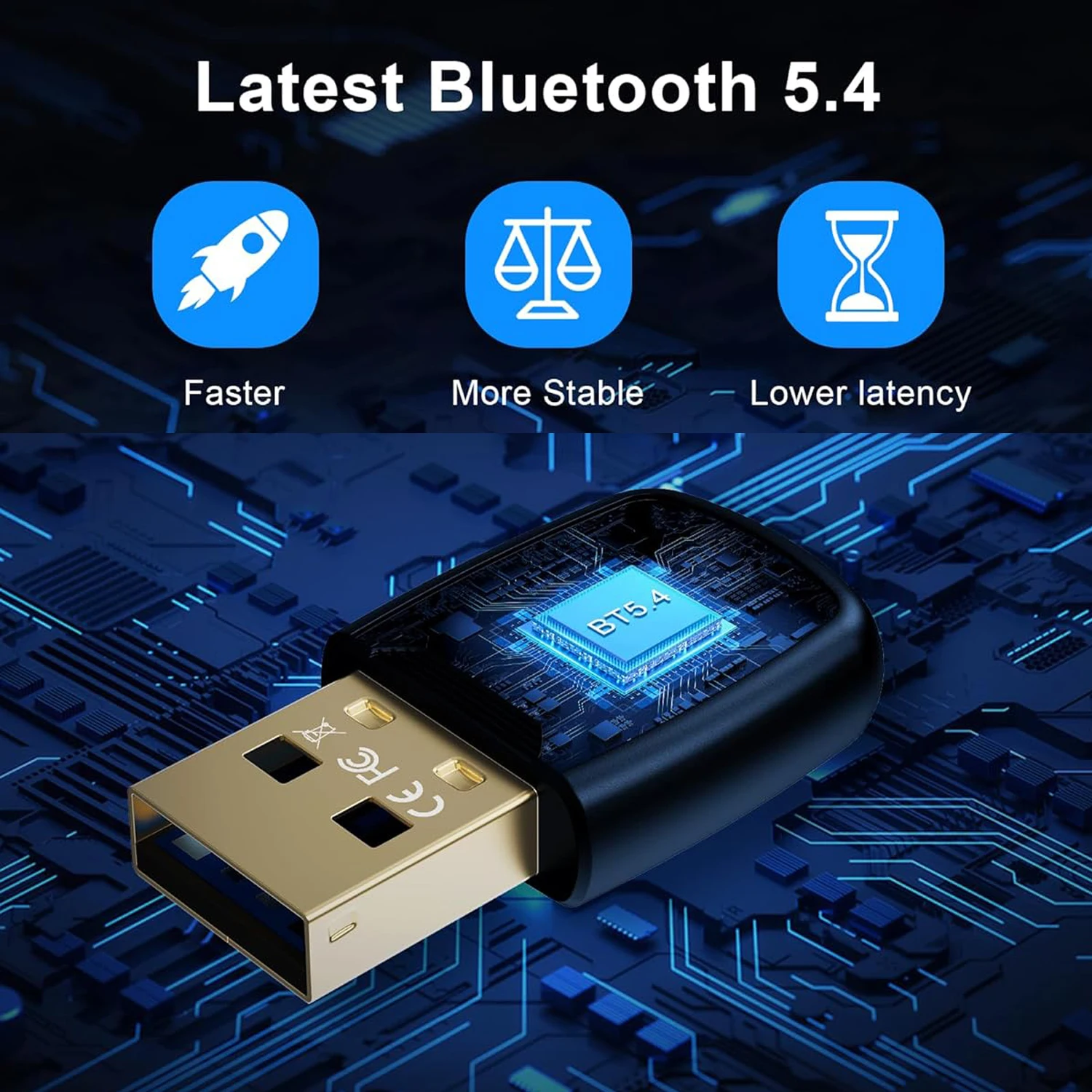 Driver Free! Bluetooth 5.4 Dongle Adapter, USB Bluetooth Receiver Transmitter for Laptop PC Wireless Mouse Keyboard Speaker.
