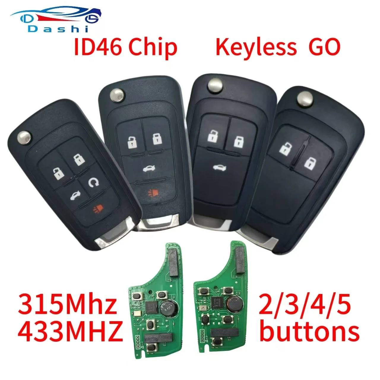 Da Shi  For Chevrolet Cruze Malibu Impala Orlando Regal Opel Buick  ID46 Keyless Go Folding Remote Smart Car Key 315/433MHz