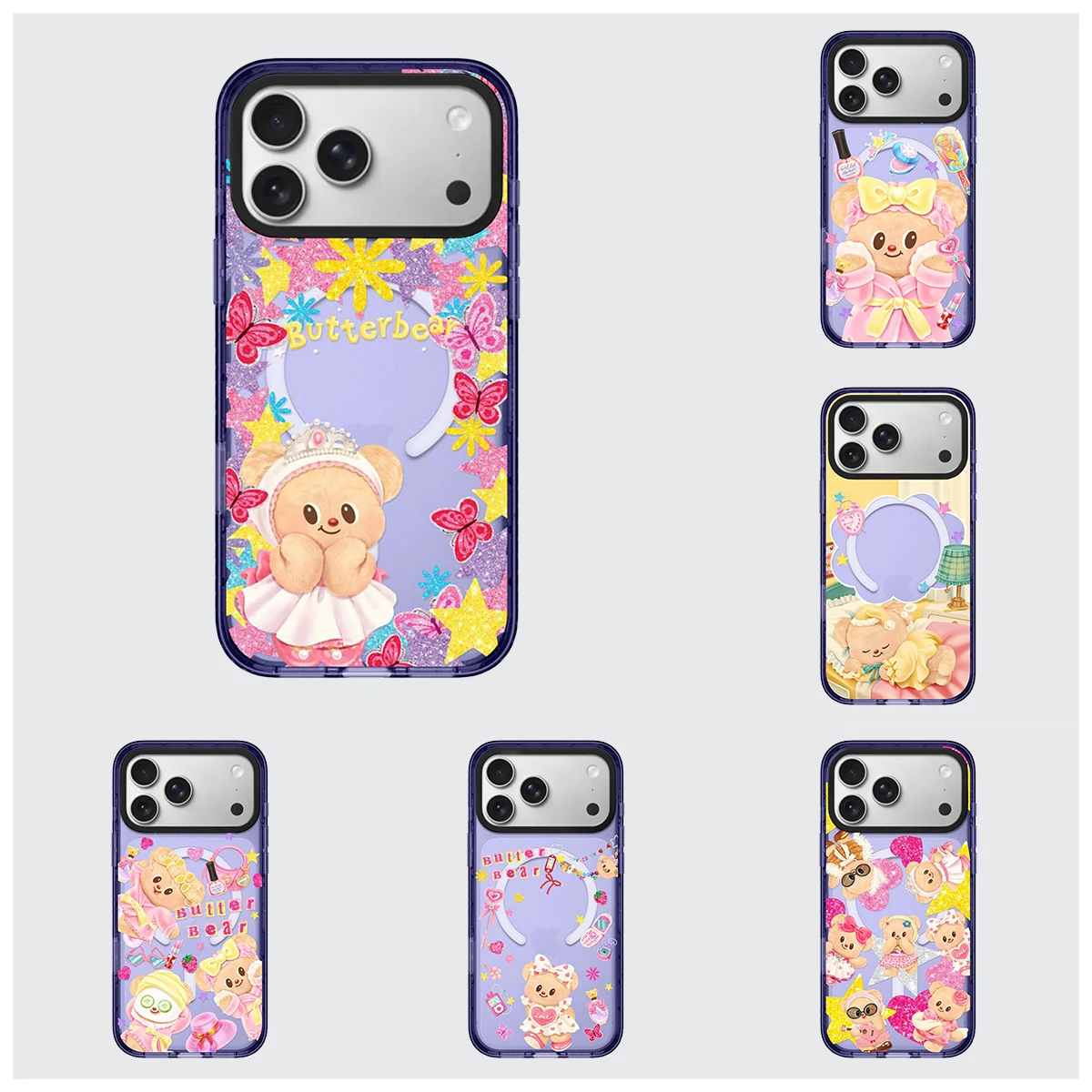 

Cartoon Yellow Bear Pattern Purple Border Magnetic Cover for IPhone 12 13 14 15 16 17 Pro Max Case for IPhone Air