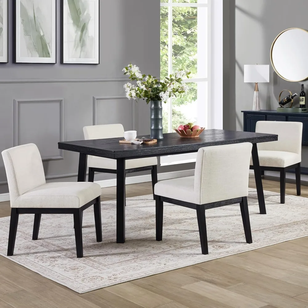 طقم كراسي طعام خشبية مكون من 6 قطع، كرسي غرفة طعام منجد من القماش الحديث مع أرجل خشبية، وكراسي عشاء المزرعة #6