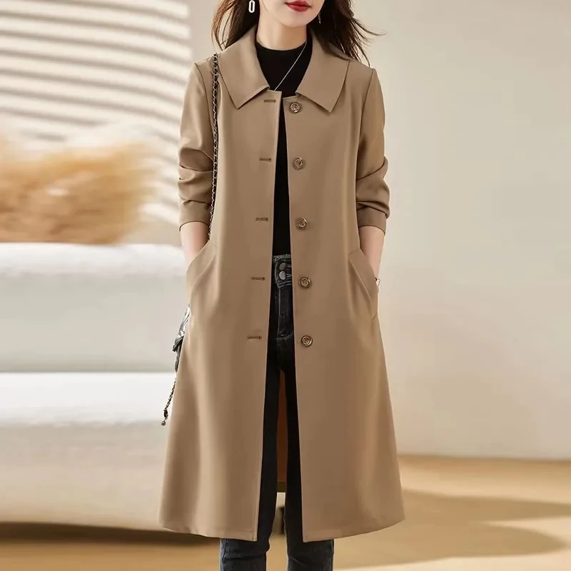 

Women With Lining Cloth Windbreaker Tops Spring Autumn Female Lined Trench Jacket Korean Ladies Mid Length Thin Version Overcoat