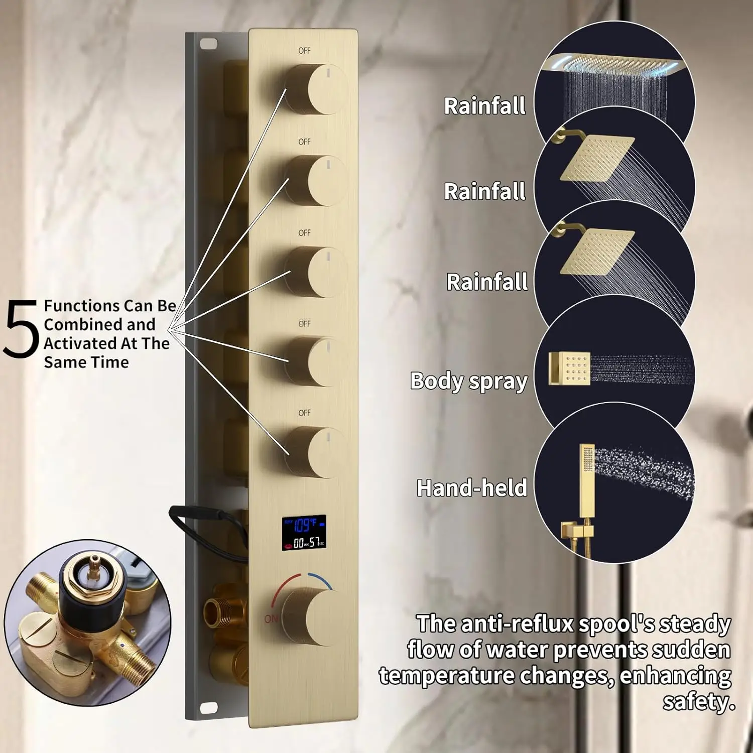 Set doccia con display digitale della temperatura con doppia soffione doccia Set di rubinetti per doccia montati a soffitto da 16 x 26 pollici per bagno