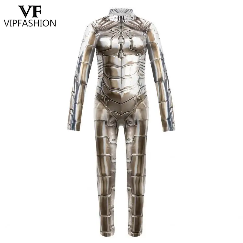 VIP FASHION Robot Costume for Kid Front Zipper Zentai Suit Boy Girl Holiday Cosplay Party Clothes Punk Jumpsuit Festival Outfit