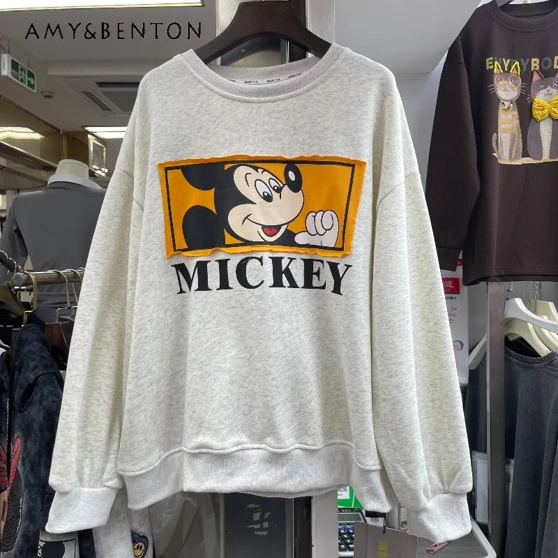 

2025 Winter New Trendy Brand Loose Cartoon Letter Patch Print Fleece Sweatshirt Coat Y2k Long-sleeves Crew Neck Hoodies Jacket