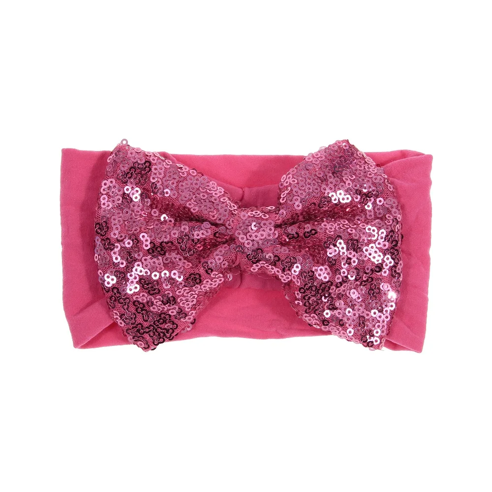 Glitter Sequins Bowknot Baby Girls Elastic Hairband Fashion Handmade Bows Infant Nylon Headband Birthday Gifts Photo Props