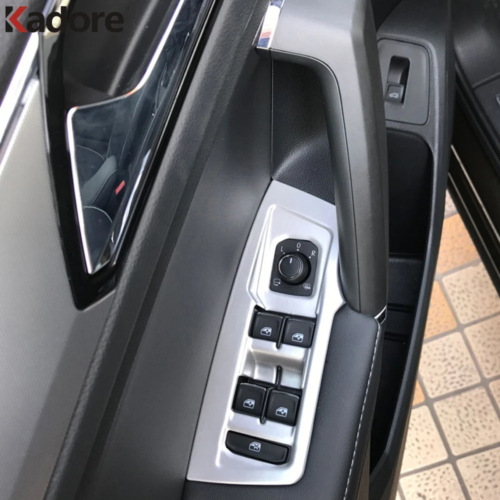 Car Inner Door Window Lift Switch Button Panel Cover Trim For Volkswagen VW Tiguan 2017-2022 Carbon Fiber Interior Accessories - view 2