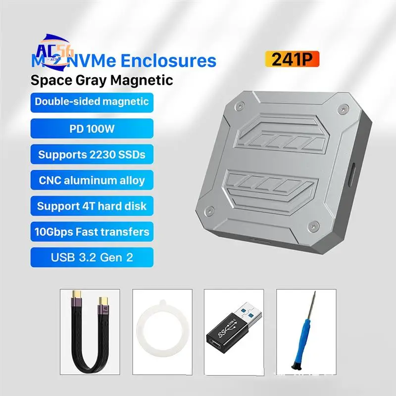 

AC56-Magnetic Mini 2230 M.2 SSD Case Nvme Enclosure 10Gbps M.2 To USB Type C External Adapter For Pcie SSD