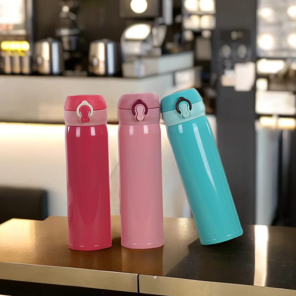 500ml Creative Gift Portable Lock Bounce Stainless Steel Insulation Vacuum Cup Thermos Universal Thermos Flask Water Bottle Cute