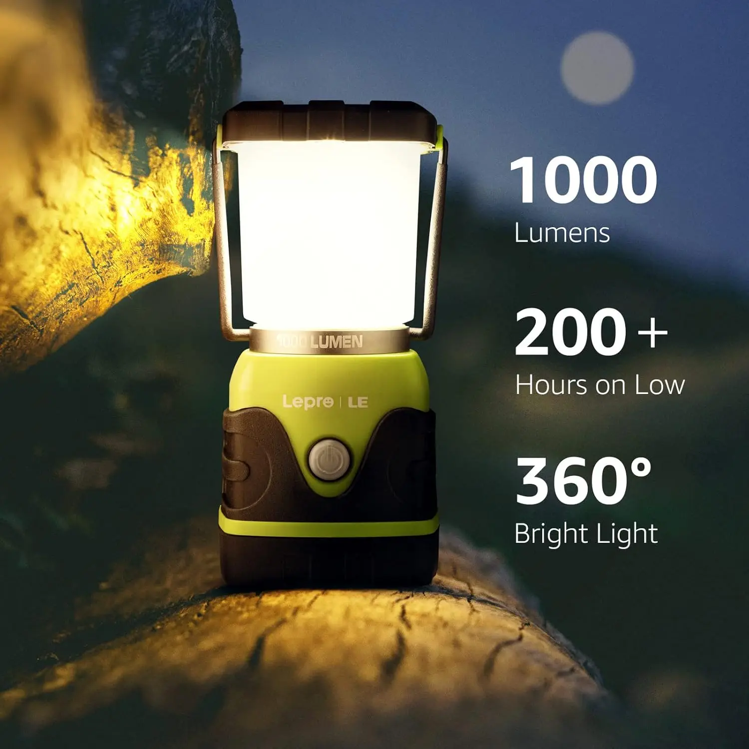 LE 1000LM Battery Powered LED Camping Lantern, Waterproof Tent Light with 4 Light Modes, Camping Essentials, Portable Lantern