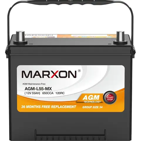 Group 34 12V 55AH AGM Maintenance-Free 660CCA Car Battery for Start-Stop Systems - Compatible with Dodge, Chrysler, Buick, Jagua