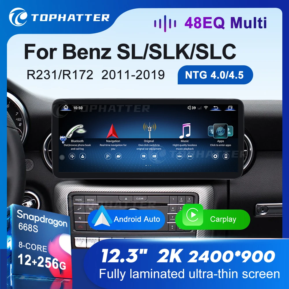 12.3" 2k rádio do carro para mercedes benz sl slk slc r231 r172 carplay android auto multimédia player 668s unidade principal ecrã dsp vídeo