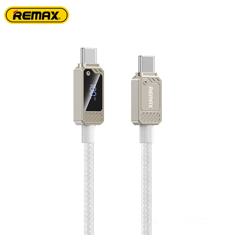 REMAX 100W Zinc Alloy Braided Usb Cable With Smart Digital Display C-C Date Cable Type-C to Type-C PD Fast Charging USB Cable