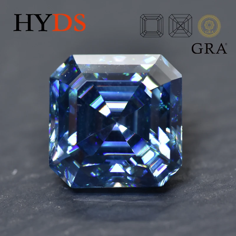 

Moissanite Stone Asscher Cut Sapphire Blue Color VVS1 Pass Diamond Tester Gemstone Beads for Jewelry Making with GRA Certificate