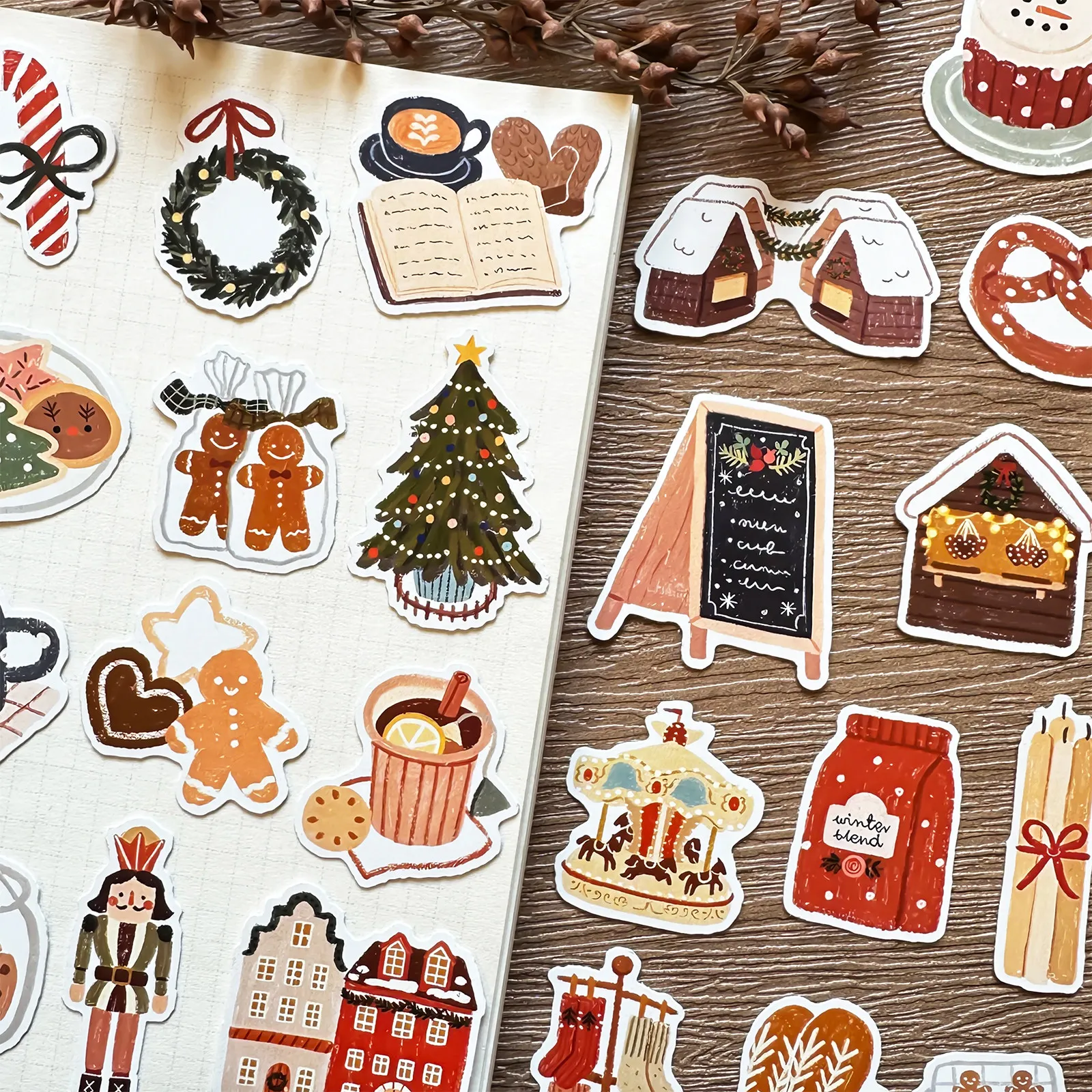 

Hand Drawn Christmas Holiday Element Cartoon Stickers DIY Decorative for Phone Case Journal Notebook Guka
