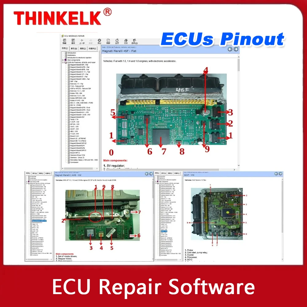 

ECU MODULES Repair Helper E-Book ECU Repair Software ECUs Pinout Immo Location Multimeters Transistor EEprom RAM PAL Decoder