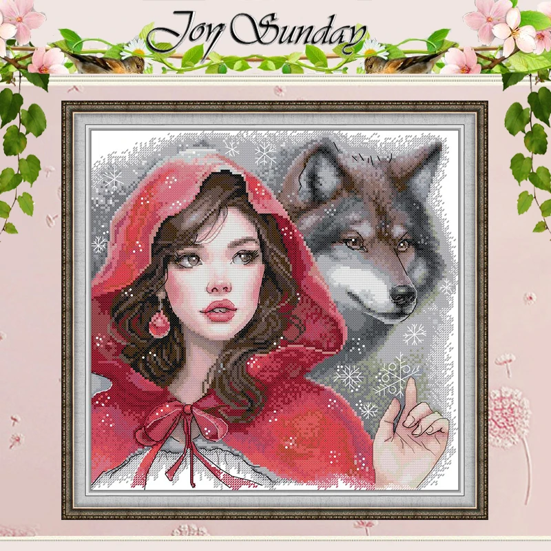 The Girl in Red and the Bad Wolf Patterns Counted Cross Stitch Set 11CT 14CT 16CT Stamped Cross-stitch Kit Embroidery Needlework